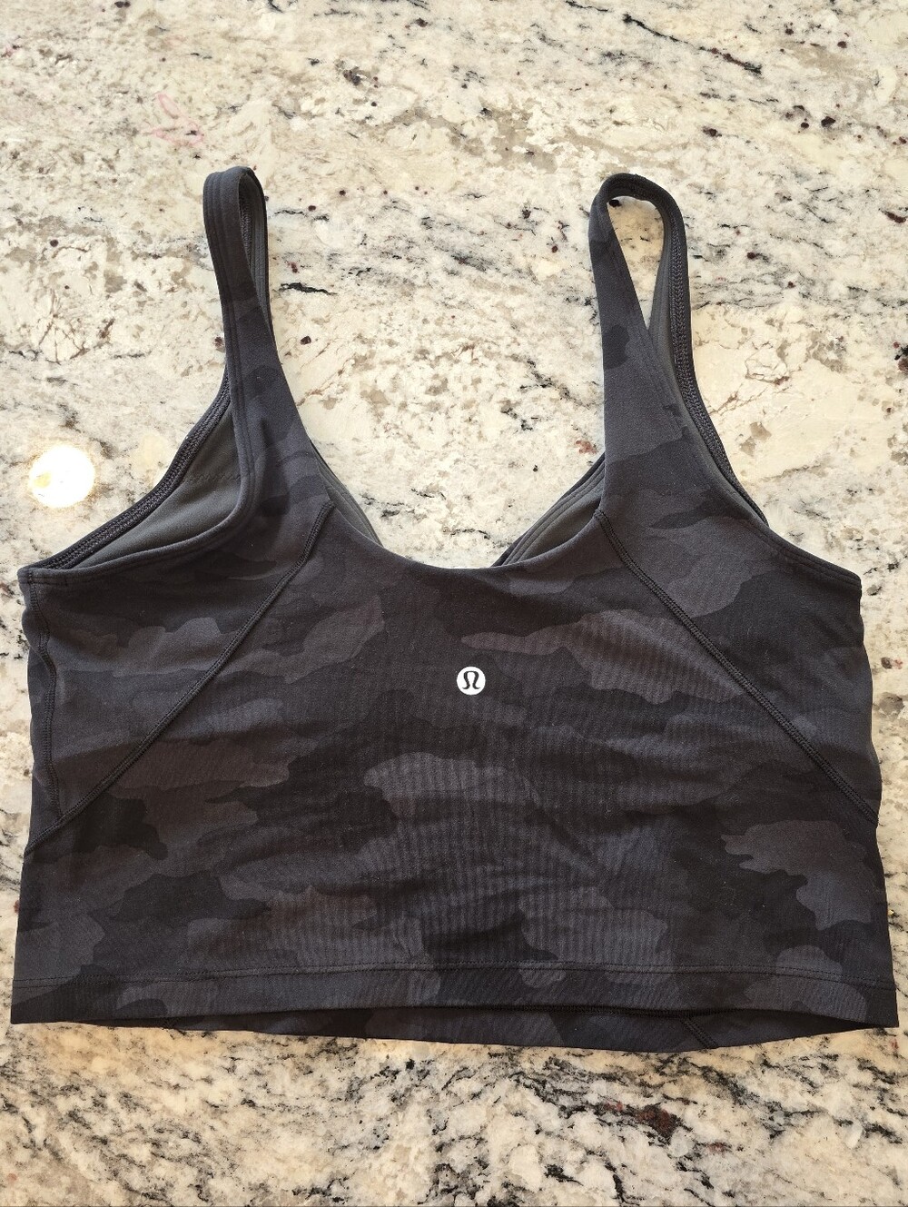lululemon athletica Black Dark Gray Camo Workout Top